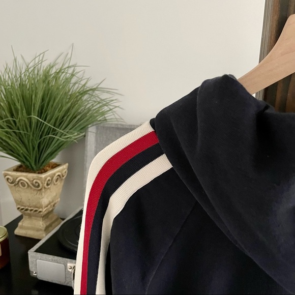 🌿Sandro Paris Navy Hoodie w/ Varsity Stripe Sleeves🌿 - Picture 5 of 5